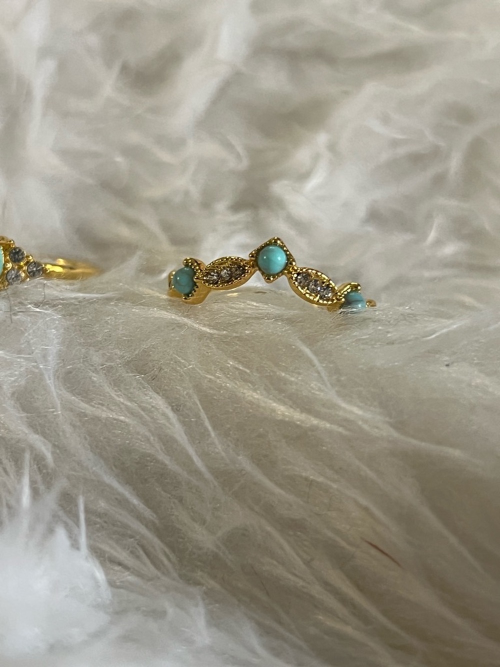Gold-Tone Turquoise Crystal Stackable Ring Set - Picture 6 of 8